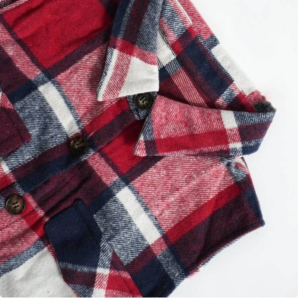 PRECIOUS Plaid Sleeveless Shirt/Vest/Shacket In Red/Blue/White, Sz M Or L - Picture 10 of 11